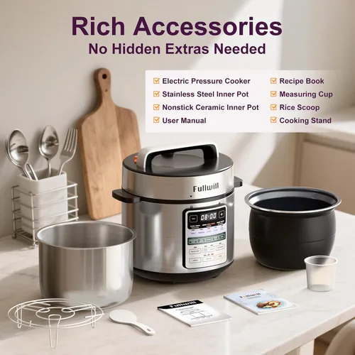 Miniatura 9 de Fullwill Olla de presión eléctrica de doble olla 6+5QT (2025 Actualizado), multi-olla de 12 en 1 para cocinar a presión, sopa, yogur, guiso, arroz