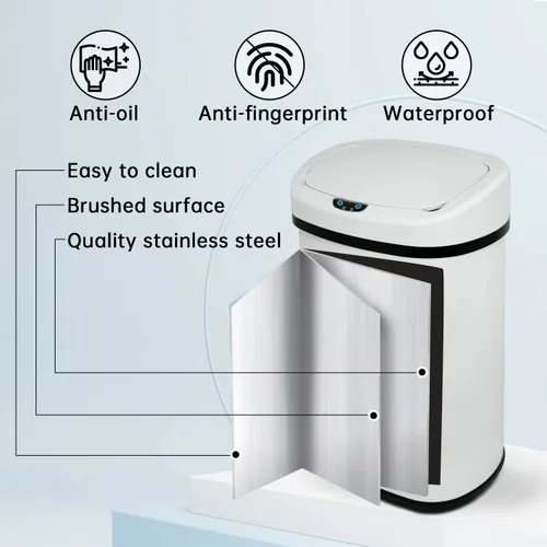 Miniatura 5 de Bote de basura automático de 13 galones para cocina, fácil de limpiar, de acero inoxidable de 50 L, sensor de movimiento cepillado, impermeable