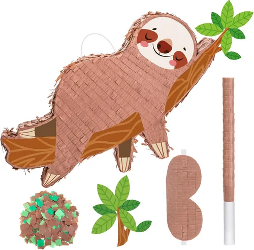 Miniatura 10 de Lewtemi Piñatas de excavadora para fiesta de cumpleaños con palo, venda para los ojos y confeti, suministros para fiesta de cumpleaños para adultos