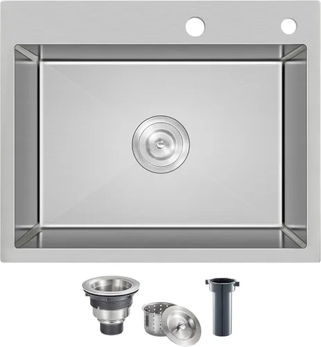 Fregadero de cocina empotrable cepillado de 22 pulgadas, Fregadero de preparación de barra de cocina de montaje superior de acero inoxidable SUS304,