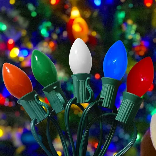 Luces LED de Navidad multicolor C7 de 25 pies, luces de Navidad vintage con 27 bombillas LED de plástico de colores (2 de repuesto), luz colgante de