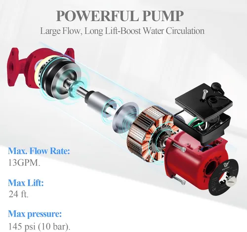 Miniatura 4 de WiseWater - Bomba de circulación de 110 V, bomba de recirculación de agua caliente de 130 W, 13 GPM, bomba de circulación conmutable de 3 Rojo