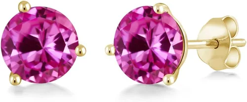 Miniatura 70 de Gem Stone King Aretes de oro de 14 quilates, 0.236 in, piedra natal redonda, Martini, 3 puntas, aretes de oro para mujer