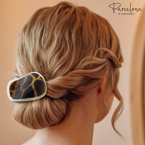 Miniatura 2 de Parcelona France Onde Leopard Tortoise Shell Clear Celluloid Side Slide en agarre seguro pinza de pelo fino de pato para yoga -2 3/4 pulgadas marrón