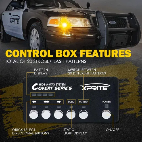 Miniatura 4 de Xprite Kit de luces estroboscópicas LED ámbar ocultas, 20 patrones intermitentes con panel de control, faros, luces traseras, luces antiniebla