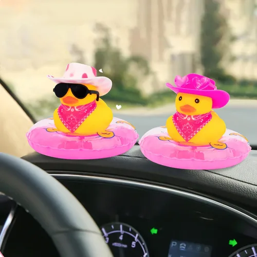 Miniatura 10 de wonuu Decoración de pato de goma para automóvil, accesorios de decoración de tablero de instrumentos de pato vaquero occidental con mini anillo