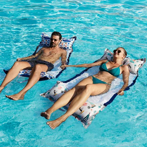 Miniatura 3 de FindUWill Paquete de 2 flotadores de tela para piscina, hamacas inflables de agua, tumbona grande XL para adultos Sirena T-verde y azul
