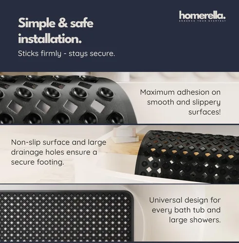 Miniatura 4 de Homerella® Alfombrilla de Bañera Antideslizante 35x16, Incl. Ganchos para Secar, Extra Larga, 100% Libre de BPA, Alfombrilla de Ducha Antideslizante