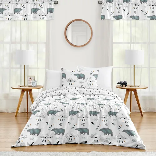 Sweet Jojo Designs Juego de edredón individual de 2 piezas (montaña oso) para niños, ropa de cama para niños, ropa de cama en una bolsa con manta y