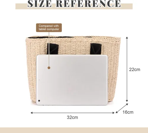 Miniatura 2 de Ynport Bolso grande de paja para mujer, asas de playa de verano, tejido a mano, bolso de hombro Hobo para viajes de compras