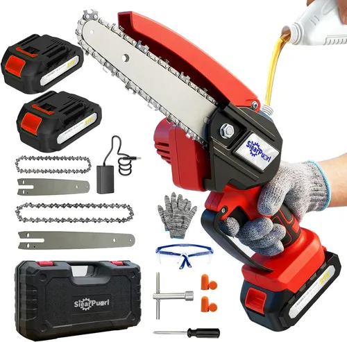 Miniatura 8 de Mini motosierra inalámbrica, 4 y 6 pulgadas motosierra eléctrica Funciona con pilas, de mano, 2 baterías y cargador, corte de madera para cortar
