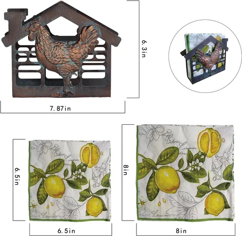 Miniatura 5 de Servilletero de metal para mesa, servilleteros grandes de granja para servilletas de papel, rústico, servilletas de cobre antiguo, dispensador