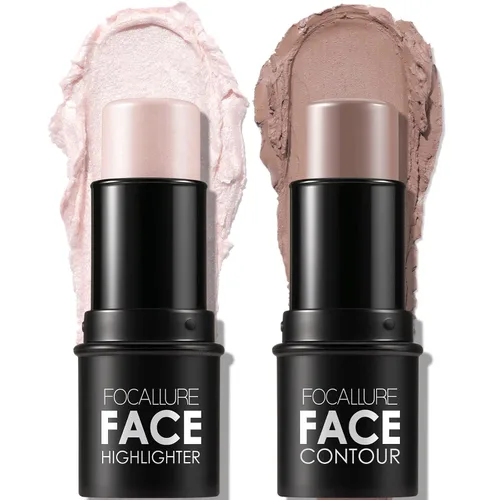 Miniatura 10 de FOCALLURE 2 Piezas Barra de Contorno de Crema Mineral, Iluminador Hidratante y Lápiz Bronceador, Lápiz Facial Antiadherente que Ilumina y Matiza