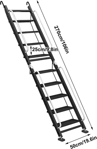 Miniatura 2 de Cama alta de metal que ahorra espacio con escalera montada en la pared, escalera de doble escalón, pies y reposabrazos antideslizantes, perfecta