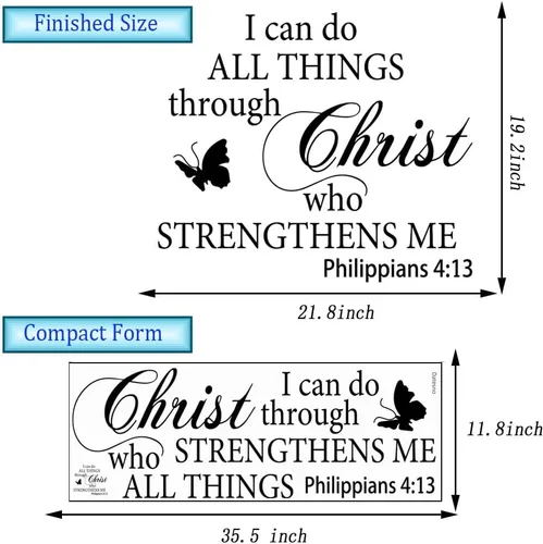 Miniatura 7 de Calcomanías de vinilo con citas motivacionales adhesivas para pared "I Can Do All Things Through Christ Who Strengthens Me" Citas cristianas