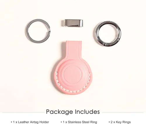 Miniatura 4 de Llavero de Cuero Genuino Compatible con Airtag, Soporte Seguro para Llavero de Air Tag Funda de Cubierta Anillo de Llavero Accesorios - Rosa V2.0