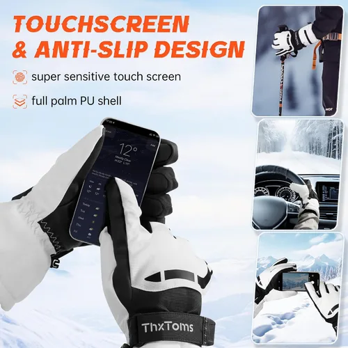 Miniatura 2 de ThxToms Guantes de esquí para hombres y mujeres, guantes de invierno impermeables 3M Thinsulate guantes cálidos unisex para pantalla táctil, guantes