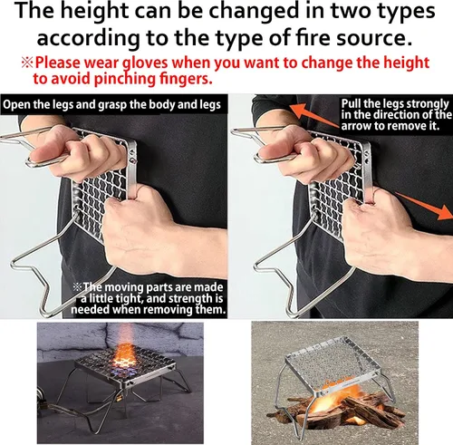 Miniatura 4 de Campingmoon - Parrilla plegable portátil para fogata sobre fuego, estufas divididas de acero inoxidable 304 (alambre de rejilla (MS-1011))