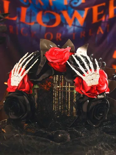 Miniatura 2 de Woeoe Diadema de Halloween FLower para el Día de los Muertos, diseño floral, araña, murciélago, fiesta, tocado para mujeres y niñas