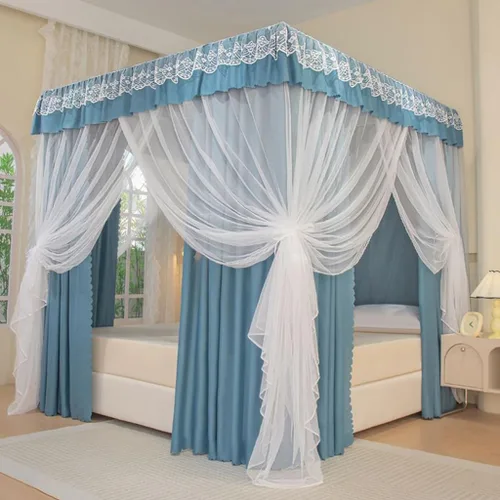 Miniatura 21 de Dosel de cama de 4 postes de esquina de princesa y bonita mosquitera para cama de niñas, dormitorio de adultos, habitaciones de niños; red
