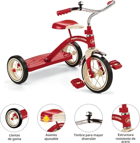 Miniatura 4 de Radio Flyer Triciclo Clásico de 10 Pulgadas para Niños Pequeños con Neumáticos de Goma y Marco de Acero, Rojo Niño pequeño