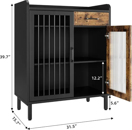 Miniatura 3 de GAOMON Aparador de buffet moderno, armario de almacenamiento de cocina con estantes y puertas de vidrio, gabinete de buffet de metal con cajones