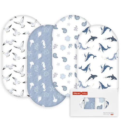 Miniatura 22 de Gllquen Baby Paquete de 4 sábanas de moisés, transpirable y acogedora, sábana bajera elástica para cuna de viaje, patrón floral de moda, sábanas