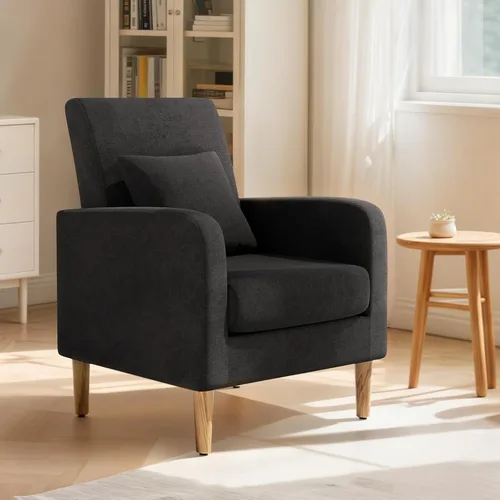 Miniatura 13 de Magshion Silla decorativa Mid-Century para dormitorio, cómoda silla de lectura para sala de estar, sillón tapizado de tela de lino, sofá individual