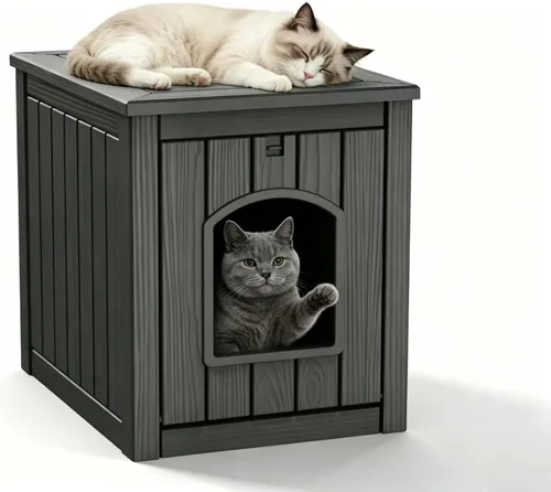 Miniatura 11 de KAMABOKO Casa para gatos al aire libre, refugio de plástico PP resistente a la intemperie para uso en interiores y exteriores, casa duradera