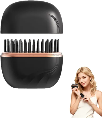 Mini alisador de pelo portátil, cepillo alisador de viaje inalámbrico con 3 ajustes de calor y carga rápida tipo C, alisador para cabello encrespado