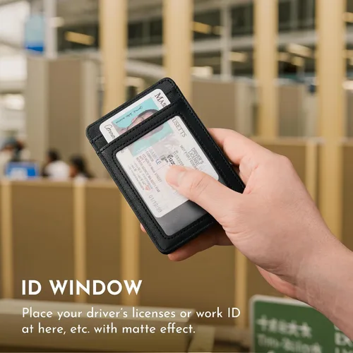 Miniatura 104 de Buffway Billetera delgada para hombre, minimalista con bolsillo frontal delgado, tarjetero de cuero con bloqueo RFID para viajes de trabajo