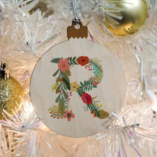 Miniatura 5 de GRAPHICS & MORE Letra R - Monograma floral con inicial de madera para árbol de Navidad