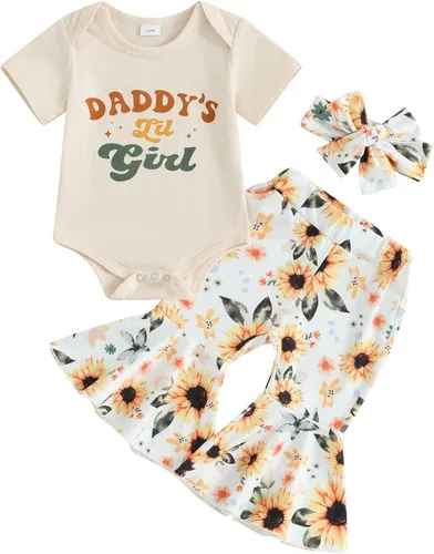 Miniatura 86 de Sejardin Ropa de verano para bebé y niña, recién nacida, manga corta, con letras, mameluco elástico con diadema