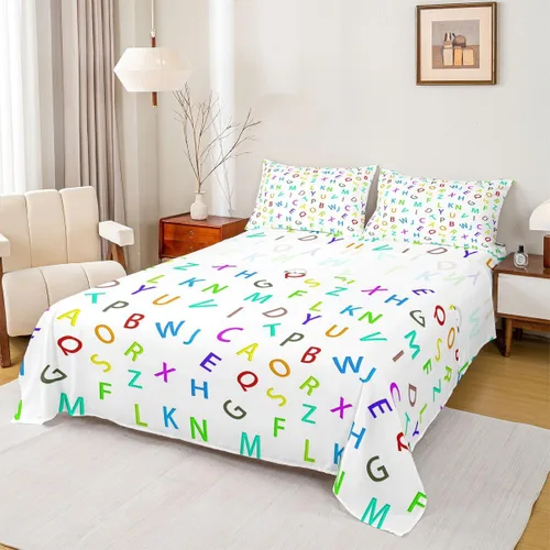 Miniatura 2 de Feelyou Juego de ropa de cama con alfabeto 3D, juego de sábanas coloridas del alfabeto inglés para niños y adultos, sábanas de dibujos animados