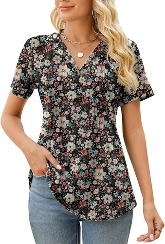 Kistore Camisetas tipo polo de manga corta para mujer, cuello en V, para verano, básicas, a la moda, 2023, para negocios, casual, para trabajo,