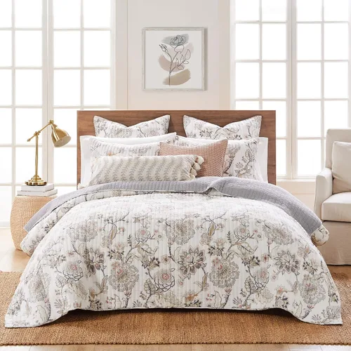 Miniatura 4 de Levtex Home - Juego de 2 fundas de almohada Ophelia Euro - Cuadros - Gris, gris topo, rubor y crema - Euro (26 x 26 pulgadas), sin inserto