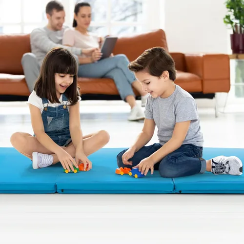Miniatura 9 de Goplus Esterilla de Gimnasia Plegable, 6' x 2' x 2'' de Grosor Tri-Fold Esterilla de Ejercicio y Volteretas con Asas de Transporte, Cierre de Gancho