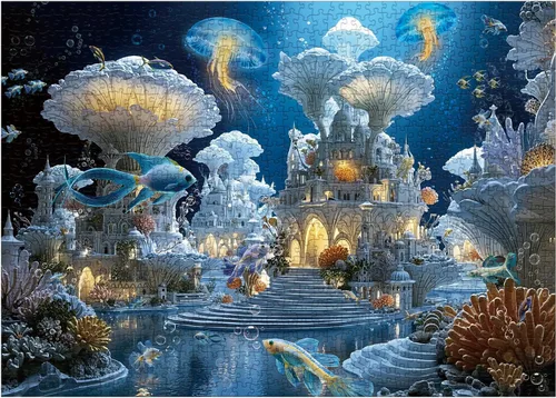 Miniatura 2 de Rompecabezas mágicos de castillo de hongos oceánicos para adultos, 1000 piezas de naturaleza, peces de fantasía, medusas rompecabezas artísticos