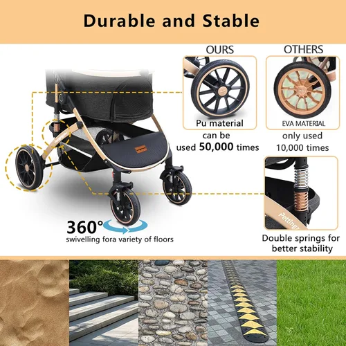 Miniatura 3 de Pettingzoo Cochecito para perros con 4 ruedas, cochecito plegable para gatos para perros pequeños/medianos/grandes y gatos hasta 60 libras