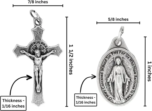 Miniatura 6 de Caritas et Fides Collar católico con crucifijo de San Benito y medalla milagrosa, hipoalergénico en cadena de bola de 24 pulgadas, collar católico