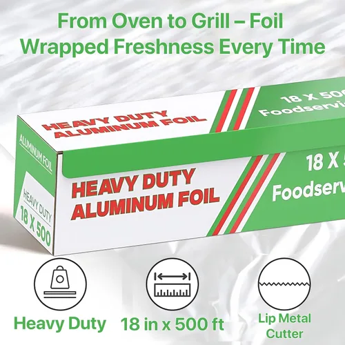 Miniatura 5 de Rollo de papel de aluminio de 18 pulgadas x 500 pies, resistente, uso comercial y doméstico para alimentos, barbacoas, parrillas, cocinar, hornear