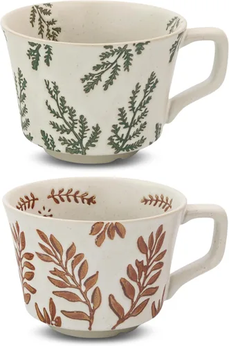 Taza de Café de Cerámica, Taza de Té Única y Novedosa de 12 oz con Asa, Taza de Gres para Té Mocha Latte Cappuccino Espresso (Juego de 2, Hiedra y 2