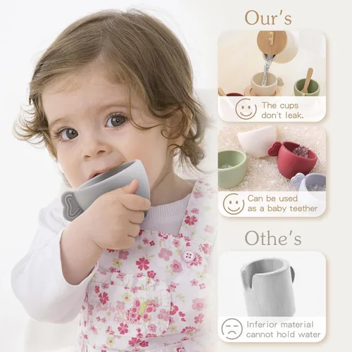 Miniatura 5 de Juego de té de madera Youuys para niños pequeños de 3 a 5 años, juegos de té para niñas pequeñas de 4 a 6 años, 14 piezas de accesorios de cocina