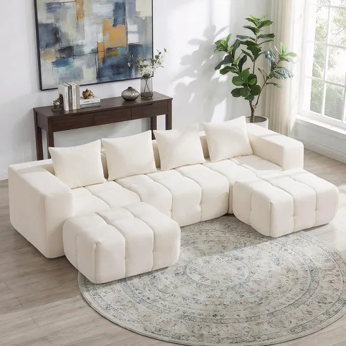 Miniatura 20 de Sofá biplaza modular sin huesos de 78.7 pulgadas, sofá de nube copetudo con asiento profundo, sofá de felpilla para sala de estar, sofá comprimido