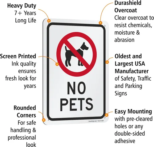 Miniatura 4 de SmartSign -K-1193-AL Letrero "No Pets" 7" x 10" Aluminio - Negro/Rojo sobre Blanco