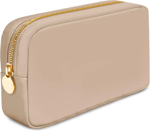 DANCOUR Bolsas de maquillaje de nailon para mujer, bolsa grande de aseo de viaje, bolsa de cosméticos, organizador de maquillaje Beige