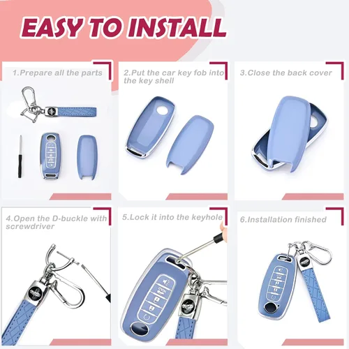Miniatura 4 de Joilery Funda para llavero para Nissan Rogue Altima Accesorios, Compatible con llave de 4 botones, Carcasa protectora de TPU para Sentra, Murano
