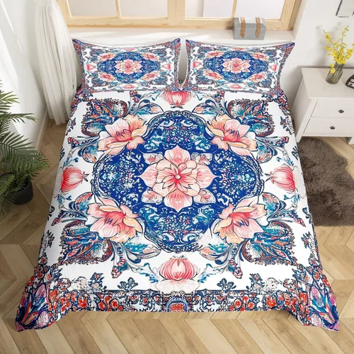 Miniatura 13 de Erosebridal Funda de edredón floral exótica tamaño Queen, juego de ropa de cama bohemio, funda de edredón tribal exótica floral bohemia, flores