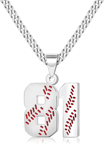 Miniatura 93 de Btysun Collares de béisbol de béisbol número 0-99 dijes de acero inoxidable para hombres, regalos de béisbol, papá, marido, regalo de Navidad