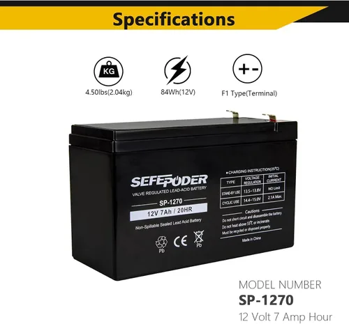 Miniatura 3 de SEFEPODER 12 V 7Ah Batería recargable de plomo ácido sellada 2 unidades (terminales F1)